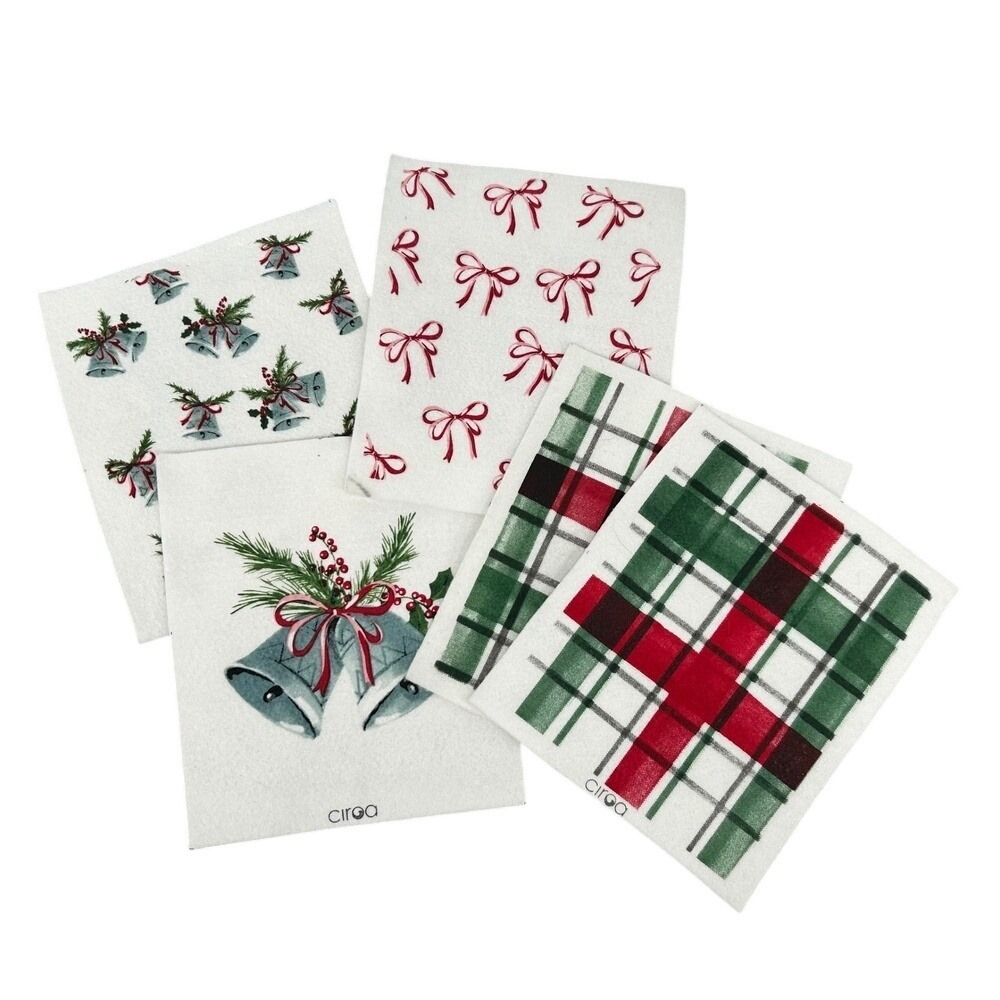 Circo Christmas Kitchen Towels Dishcloths Reusable Swabs Bells Plaid Bows